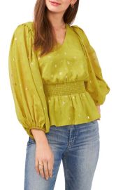 Vince Camuto Foil Dot Smock Waist Top at Nordstrom