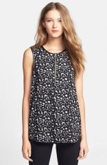 Vince Camuto Leopard Print Front Zip Top at Nordstrom