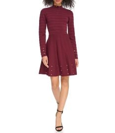 Vince Camuto Long Sleeve Mock Neck Studded Fit And Flare Dress Dillardx27s at Dillards