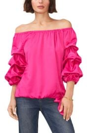 Vince Camuto Off the Shoulder Bubble Sleeve Satin Blouse at Nordstrom