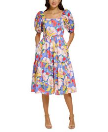 Vince Camuto Petite Printed Side-Pocket Puff-Sleeve Smocked-Back Midi Dress Reviews - Dresses - Petites - Macys at Macys