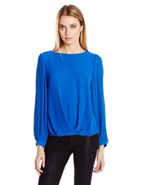 Vince Camuto Pleated Sleeve Fold Over Blouse at Amazon