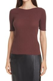 Vince Camuto Rib Jewel Neck Short Sleeve Sweater at Nordstrom