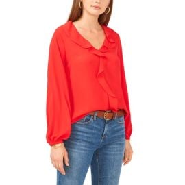 Vince Camuto Ruffle Neck Long Sleeve Georgette Blouse at Walmart