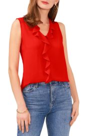 Vince Camuto Ruffle Neck Sleeveless Georgette Blouse in Firey Red at Nordstrom