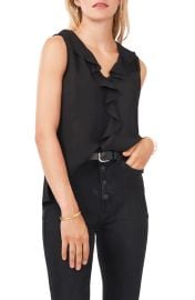 Vince Camuto Ruffle Neck Sleeveless Georgette Blouse in Rich Black at Nordstrom