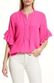 Vince Camuto Ruffle Sleeve Split Neck Blouse at Nordstrom