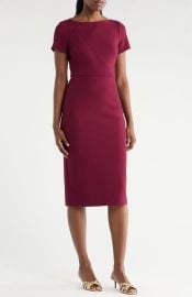 Vince Camuto Short Sleeve Stretch Crepe Midi Sheath Dress in Hunter at Nordstrom Rack at Nordstrom Rack