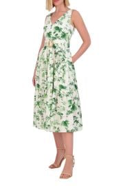 Vince Camuto Sleeveless Floral Cotton Midi Sundress in Green at Nordstrom