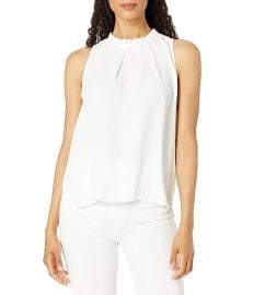 Vince Camuto Sleeveless Pleat Neck Luxe Crpe De Chine Blouse com at Zappos