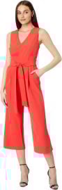 Vince Camuto Sleeveless V neck Belted Poly Base Jumpsuit at Amazon