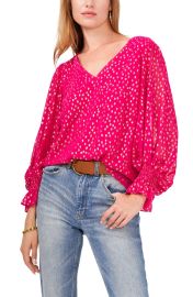 Vince Camuto Smocked Cuff Foil Dot Blouse at Nordstrom