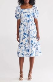 Vince Camuto Square Neck Puff Sleeve Cotton Midi Dress at Nordstrom Rack