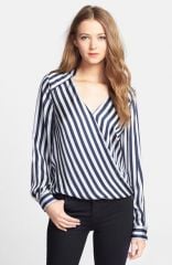 Vince Camuto Stripe Wrap Front Blouse at Nordstrom