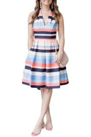 Vince Camuto Striped Fit and Flare V-Neck Dress eBay at eBay