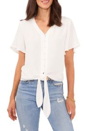 Vince Camuto Tie Hem Button Front Blouse at Nordstrom