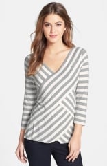 Vince Camuto Tiered Stripe Top in light grey at Nordstrom