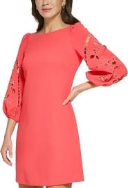 Vince Camuto Women's 3/4 Balloon Sleeve High Neck Shift Mini Dress at Amazon