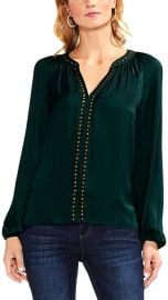 Vince Camuto Women s Long Sleeve Rumple Stud Trim Blouse at Amazon