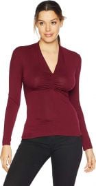 Vince Camuto Womens Long Sleeve Cinched V-Neck Top at Amazon