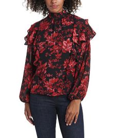 Vince Camuto Womens Long Sleeve Victorian Blooms Tiered Ruffle Blouse  Reviews - Tops - Women - Macys at Macys