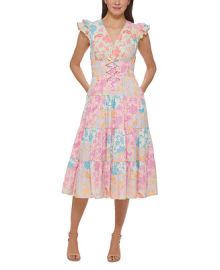 Vince Camuto Womens Printed V-Neck Tiered Midi Dress Reviews - Dresses - Women - Macys at Macys