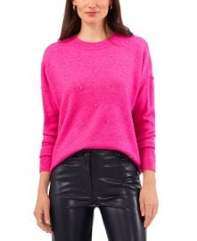 Vince Camuto Womens Rhinestone Studded Drop Shoulder Crewneck Sweater - Macys at Macys