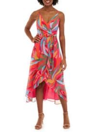 Vince Camuto Womens Sleeveless V-Neck Tie Waist Wrap Midi Dress belk at Belk