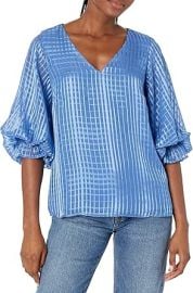 Vince Camuto Womenx27s V-Neck Puff Sleeve Blouse with Smock Cuff at Womens Clothing store at Amazon