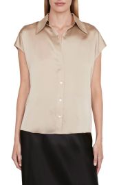 Vince Cap Sleeve Ruched Back Silk Blouse at Nordstrom