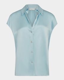 Vince Cap-Sleeve Ruched-Back Silk Blouse at Neiman Marcus