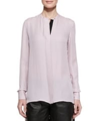 Vince Contrast-Placket Silk Blouse at Neiman Marcus