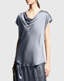 Vince Cowl-Neck Cap-Sleeve Satin Blouse at Neiman Marcus