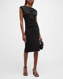 Vince Cowl-Neck Short Cap-Sleeve Side-Drape Dress at Neiman Marcus