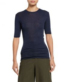 Vince Crewneck Elbow-Sleeve T-Shirt at Neiman Marcus