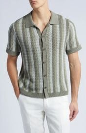 Vince Crochet Stripe Button Down Shirt at Nordstrom