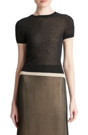 Vince Double Layer Short Sleeve Cotton Blend Sweater at Nordstrom