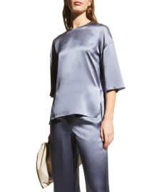 Vince Elbow-Sleeve Satin Tee at Neiman Marcus