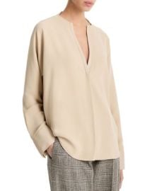 Vince Faux Leather Trim Blouse Bloomingdales at Bloomingdales