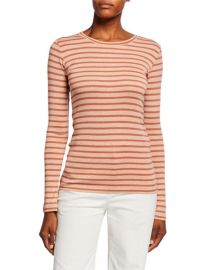 Vince Feeder Stripe Long-Sleeve Crewneck Tee at Neiman Marcus