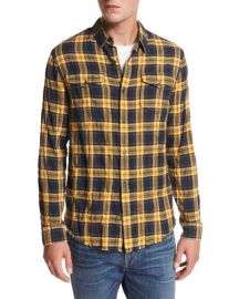 Vince Frayed Edge Plaid Western Shirt at Neiman Marcus