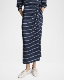 Vince Gathered Rugby Stripe Midi Skirt at Neiman Marcus