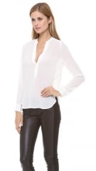 Vince Half Placket Summer Blouse in white at Shopbop