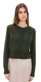 Vince Hand Cut Argyle Cardigan Herba/Forest/Verde M at Shopbop