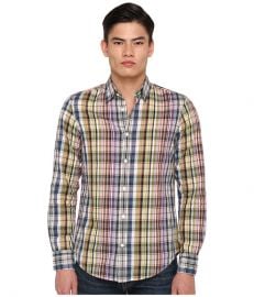 Vince Linen Blend Plaid Button Down Anise Green Multi at 6pm