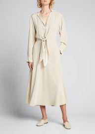 Vince Long-Sleeve Collared Tie-Front Dress - at Bergdorf Goodman