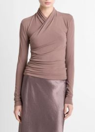 Vince Long Sleeve Knit Wrap Top in Smoky Berry at Vince