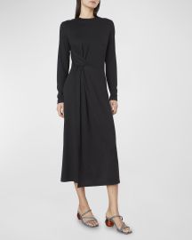 Vince Long-Sleeve Side-Twist Midi Dress at Neiman Marcus