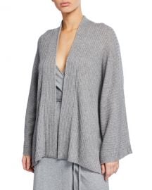 Vince Open-Front Ribbed Cardigan with Split Panel at Neiman Marcus