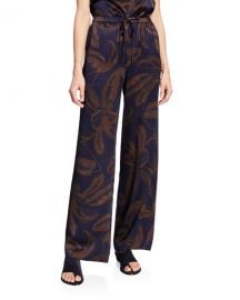 Vince Palm Leaf-Print Silk Satin Drawstring PJ Pants at Neiman Marcus